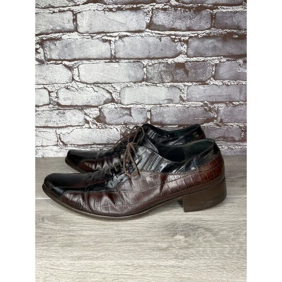 Cesare Paciotti Designer Brown Black Croc Leather Lace Dress Shoes Men 9.5C US main image 16